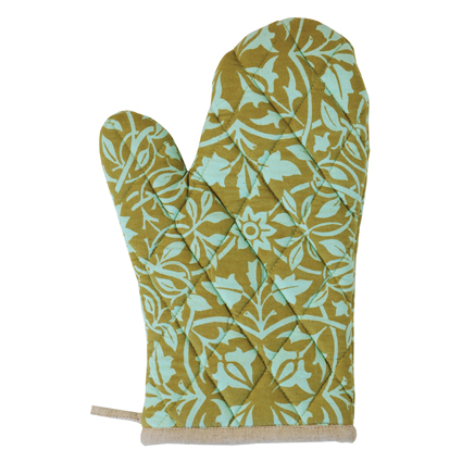 BALINESE OVEN MITT IN TURQUOISE AND OLIVE PRINT BALINESE OVEN MITT IN TURQUOISE AND OLIVE PRINT